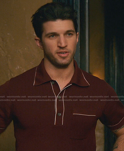 Joaquin's burgundy tipped polo shirt on Good Trouble