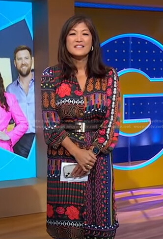 Juju Chang's mixed print shirtdress on Good Morning America