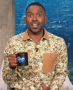 Justin's floral corduroy shirt on E! News Daily Pop