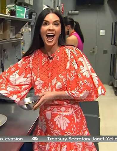 Katie Lee's orange floral top and skirt on Today