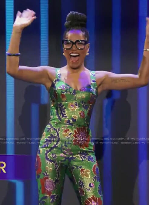 Keke Palmer's green floral top and pants set on Password