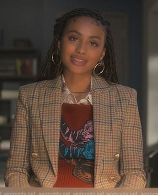Kiela's houndstooth blazer on Grown-ish