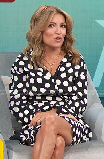 Kit's black polka dot wrap dress on Access Daily