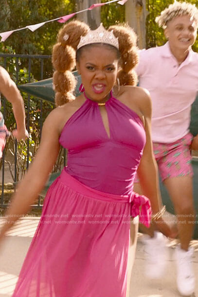 Kourtney's pink keyhole swimsuit on High School Musical The Musical The Series