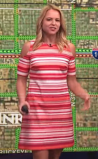 Lauren Rainson's pink striped cold shoulder dress on Today