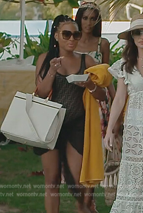 Lesa's Fendi monogram print swimsuit on The Real Housewives of Dubai