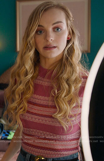 Lily's pink striped knit top on High School Musical The Musical The Series