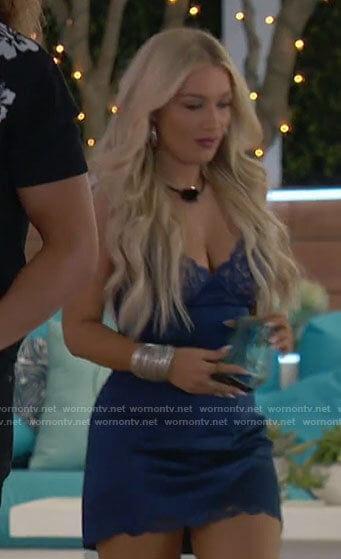 Mady's blue lace bustier dress on Love Island USA