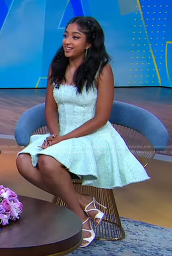 Maitreyi Ramakrishnan's green tweed mini dress on Good Morning America