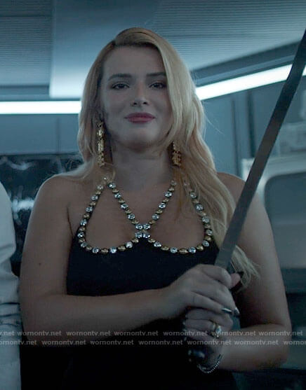 Marci's black crystal trim cutout dress on American Horror Stories