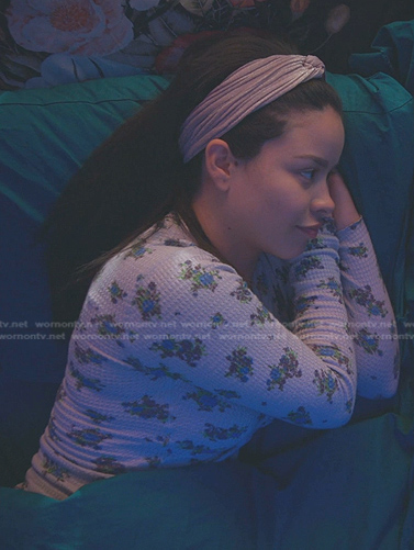 Mariana's purple floral henley top on Good Trouble