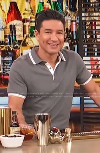 Mario Lopez's grey contrast trim polo shirt on Access Hollywood