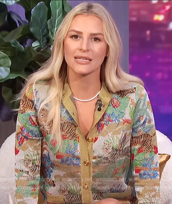 Morgan's tiger print metallic cardigan on E! News Nightly Pop