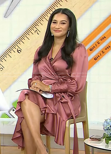 Morgan Radford's pink satin wrap dress on Today