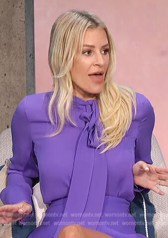 Morgan's purple tie neck blouse on E! News Daily Pop