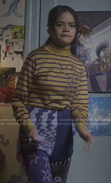 Mouse's purple patchwork pants on Pretty Little Liars Original Sin