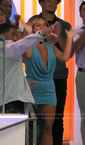 Nadjha's blue cowl neck mini dress on Love Island USA