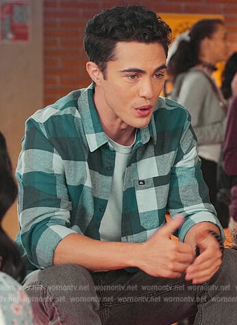 Paxton's blue plaid shirt on Never Have I Ever