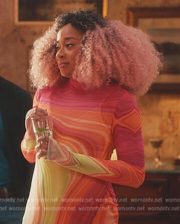 Phoebe's rainbow mesh dress on Everythings Trash