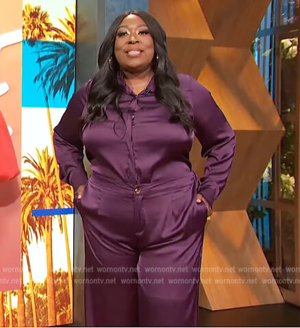 Loni's purple satin jumpsuit on E! News Daily Pop