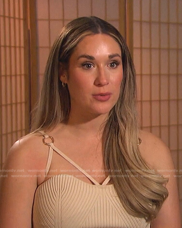Rachel's beige ribbed ring detail dress on The Bachelorette