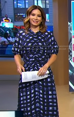 Rebecca's blue tie dye check dress on Good Morning America