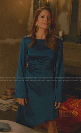 Ryan's blue cutout waist dress on Good Trouble