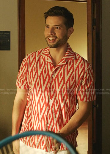 Sam's red and white print shirt on Dynasty