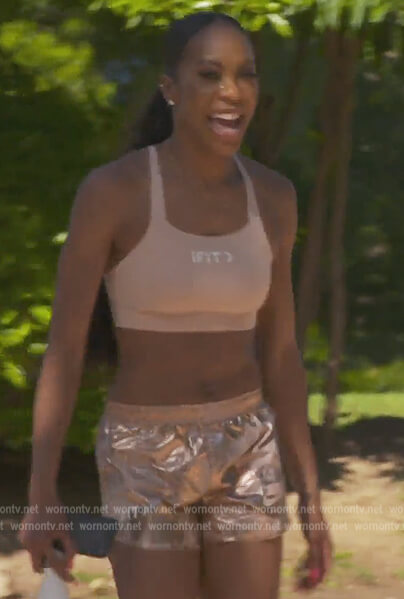 Sanya's metallic peach running shorts on The Real Housewives of Atlanta