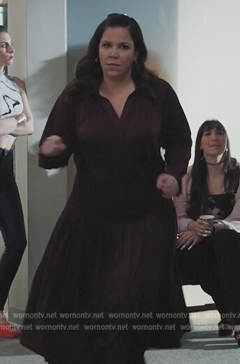 Sara's burgundy tie neck dress on All Rise