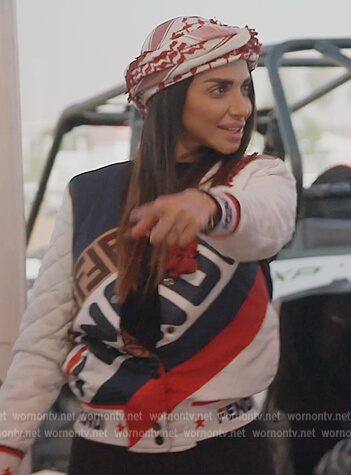Sara's Fendi logo jacket on The Real Housewives of Dubai