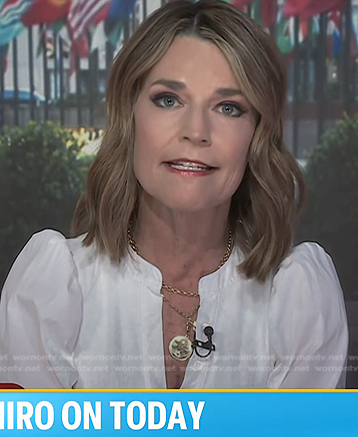 Savannah's white puff sleeve top on Today