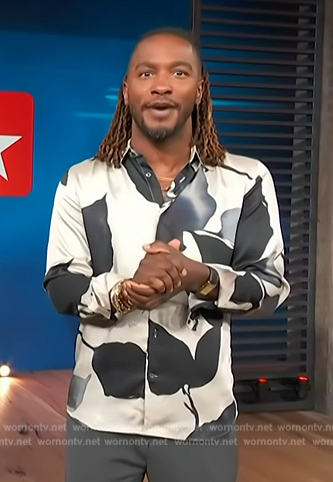 Scott's black floral shirt on Access Hollywood