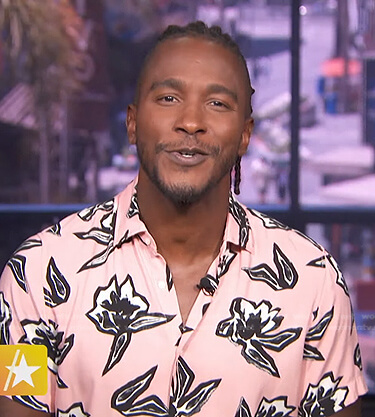 Scott's pink floral short sleeve shirt on Access Hollywood