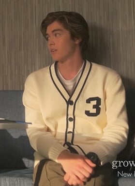 Brandon's white embroidered contrast cardigan on Grown-ish