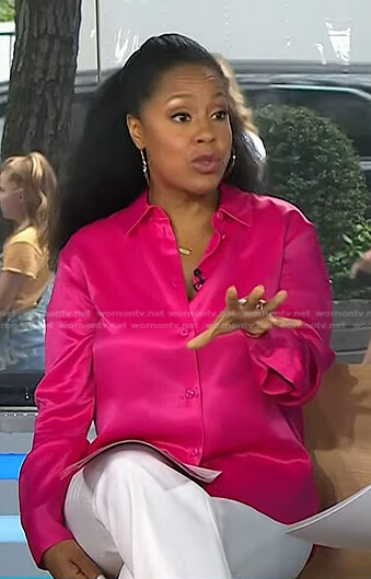 Sheinelle's fuchsia pink satin blouse on Today