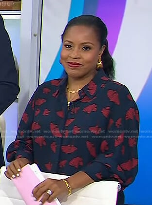 Sheinelle's navy and red floral print blouse on Today