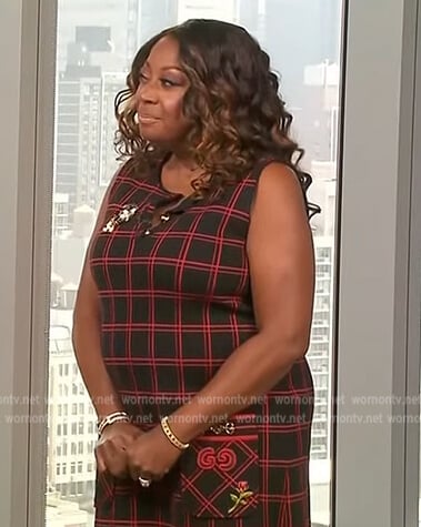 Star Jones's black checked embroidered dress on Extra