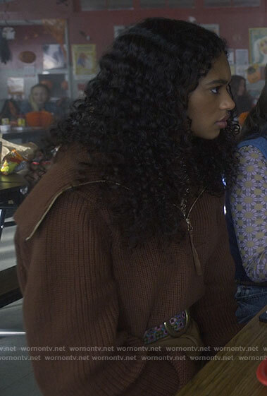 Tabby's brown zip neck sweater on Pretty Little Liars Original Sin