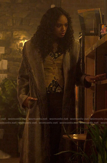 Tabby's striped fringe trim coat on Pretty Little Liars Original Sin
