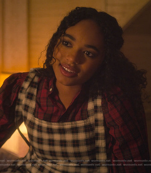 Tabby's red plaid shirt and plaid dress on Pretty Little Liars Original Sin