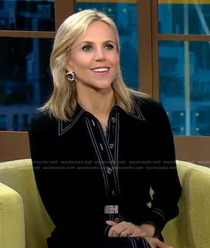 Tory Burch's black shirtdress with white stitching on Good Morning America
