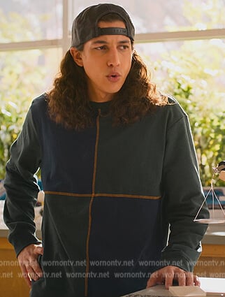 Trent's colorblock sweater on Never Have I Ever
