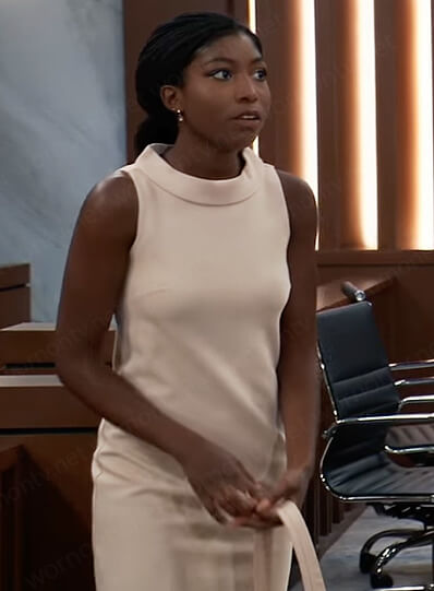 Trina's beige sleeveless dress on General Hospital