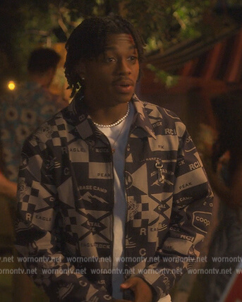 Zeke's canvas printed jacket on Grown-ish