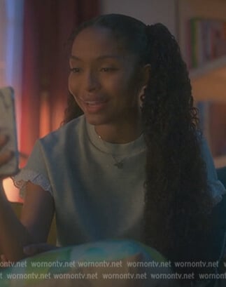 Zoey's gray lace trim sweatshirt on Grown-ish