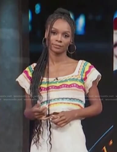 Zuri's multicolor knitted cropped top on Access Hollywood