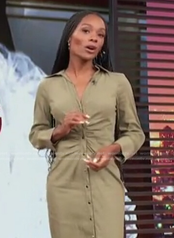 Zuri's green ruched shirtdress on Access Hollywood