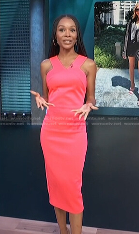 Zuri's pink v-neck sheath dress on Access Hollywood