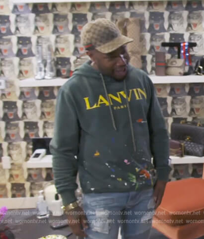 Adrian's green paint splatter Lanvin hoodie on The Real Housewives of Atlanta